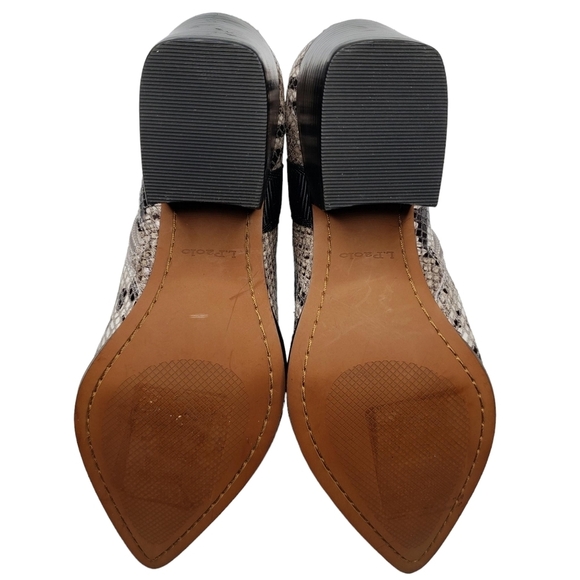 Linea Paolo | Cream Black Snake Print Leather Pointed Toe Ankle Booties 6.5 - Picture 8 of 11